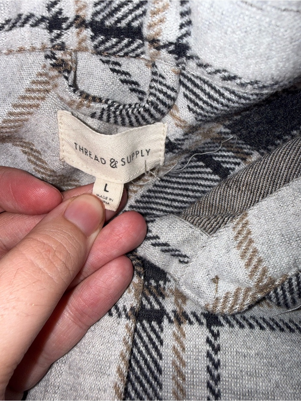 Plaid Button-Up Shacket in Black, Cream & Tan - Picture 3 of 5
